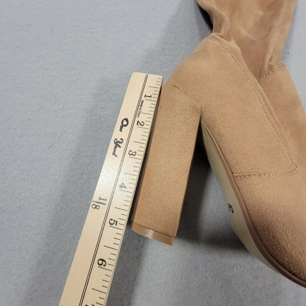 Steve Madden Elliana Thigh High Boots Tan Suede Open Toe Block Heel Women's 6.5M